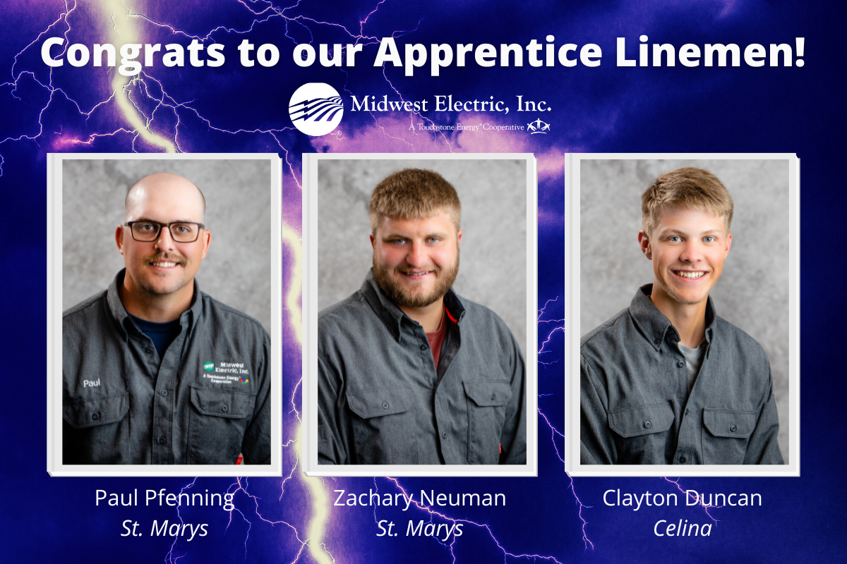 three new apprentice linemen at Midwest electric